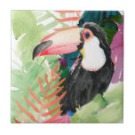Carreau Portrait toucan avec Feuilles tropicaux<br><div class="desc">Toucan Palms I par Jennifer Paxton Parker. Un petit toucan se dresse au milieu d'une végétation tropicale aux couleurs vives, dans un style aquarelle. | 133068GG</div>
