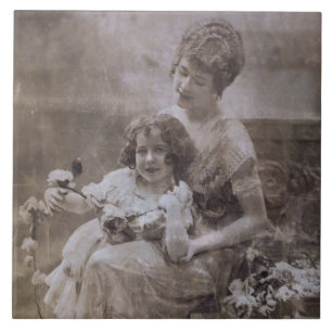 Carreau Portrait vintage Sepia mère et enfant