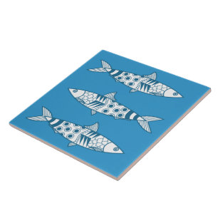 Carreau Portugais Lisbonne Sardines Motif Azulejos Bleu