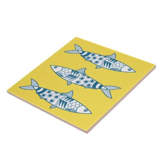 Carreau Portugais Lisbonne Sardines Motif Azulejos Jaune (Côté)