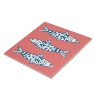Carreau Portugais Lisbonne Sardines Motif Azulejos rose