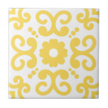 Carreau Portugais Méditerranéen Chaud Jaune Blanc 2<br><div class="desc">Elégant Azulejo portugais style méditerranéen motif céramique carrelage clair jaune chaud sur un arrière - plan blanc. Parfait pour le design d'intérieur ou le retour en arrière. version motif 2.</div>