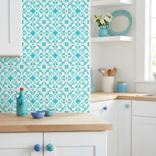 Carreau Portugais Méditerranéen Turquoise Frais Blanc