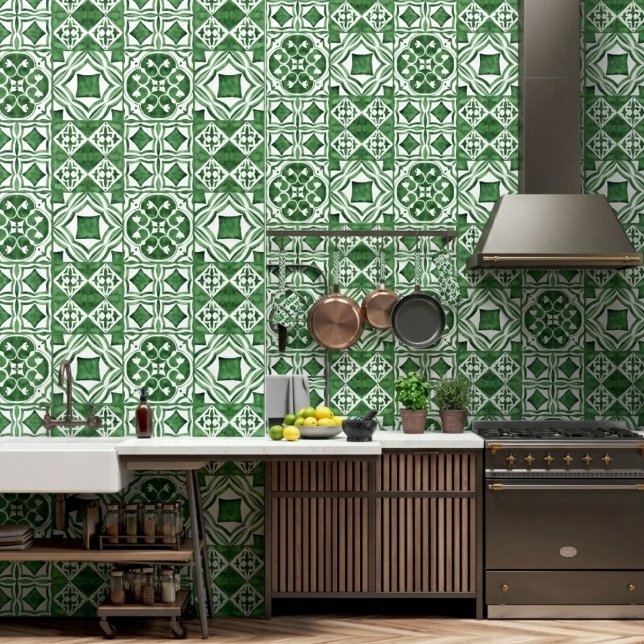 Carreau Portugais Vert Blanc Décor de Mur Méditerr (Créateur téléchargé)