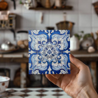 Portugal Azulejo Indigo Motif de mosaïque bleue