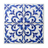 Carreau Portuguese Azulejo Blue and White Floral Scroll (Devant)