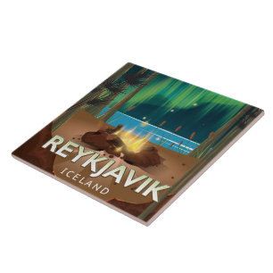 Carreau Poster du Vintage voyage du camping Reykjavik