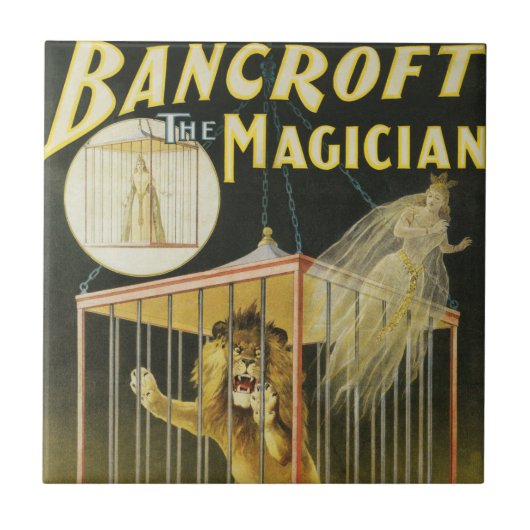 Carreau Poster magique vintage, Magicien Bancroft et Lion (Devant)