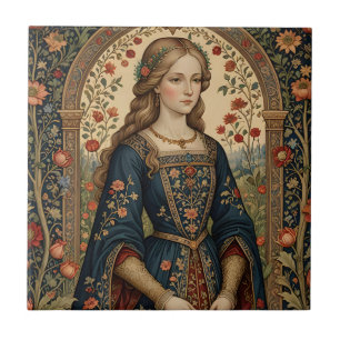 Carreau Poster Portrait Dame au jardin moyen-âge renaissan