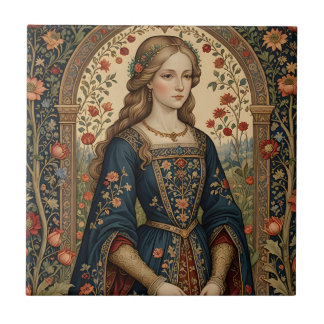 Carreau Poster Portrait Dame au jardin moyen-âge renaissan