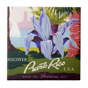 Carreau Poster Vintage voyage Art, Découvrez Porto Rico!