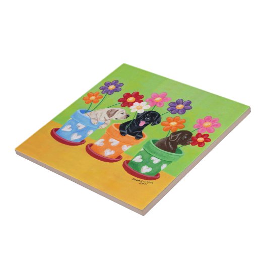 Carreau Pot à fleurs Labrador Chiots (Côté)