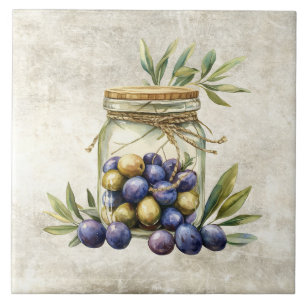 Carreau Pot rustique d'olives noué avec de la ficelle text