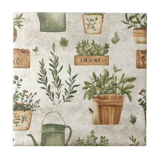 Carreau Poteries de cottage vintage pour herbes rustiques (Devant)