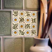 Carreau Poteries Marguerites Fleurs blanches et vertes san