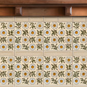 Carreau Poteries Marguerites Fleurs blanches et vertes san