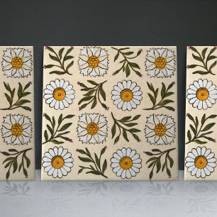 Carreau Poteries Marguerites Fleurs blanches et vertes san