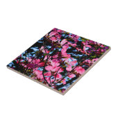 Carreau Poudrier rose fleuri photo en céramique (Côté)