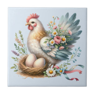 Carreau Poule florale avec charme vintage de ferme