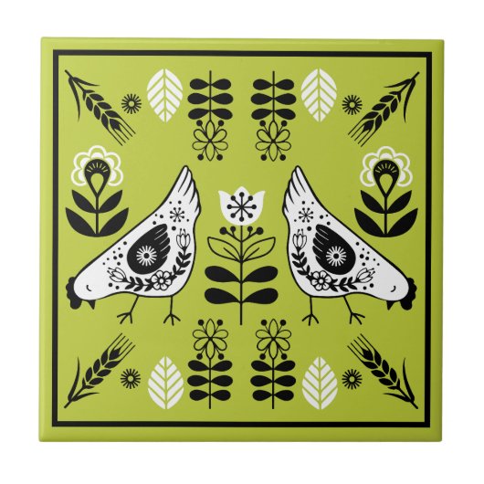 Carreau Poulet Hen Folk Art (Devant)