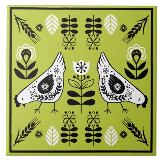 Carreau Poulet Hen Folk Art (Devant)