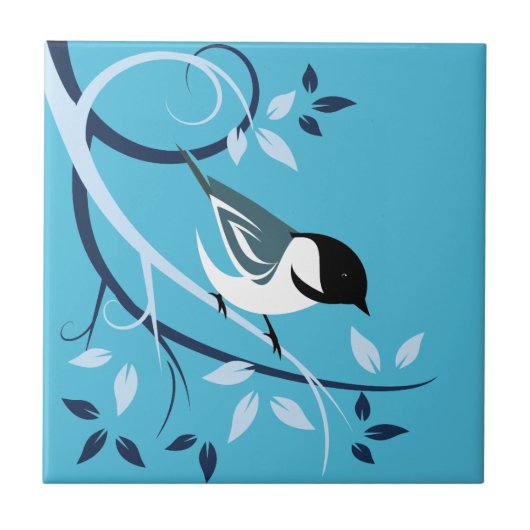 Carreau Poulet Noir Capped Sur Branche Arbre (Devant)