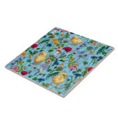 Carreau Poulets et fleurs sauvages sur le bleu bébé (Côté)