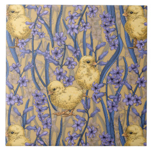 Carreau Poulets et hyacinthes jaunes