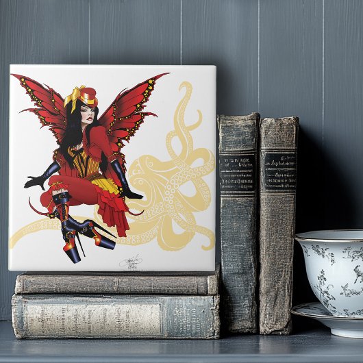 Carreau Poulpe Féerique Élégant Rouge Victorien Steampunk