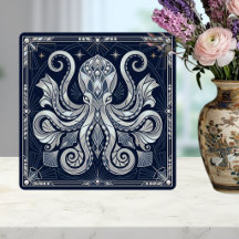 Poulpe Mandala Art Déco Argenté Kraken