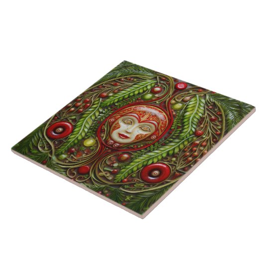 Carreau Poupée de Noël Marbre rouge et vert (Côté)