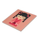 Carreau Poupées japonaises de Kokeshi rose (Côté)