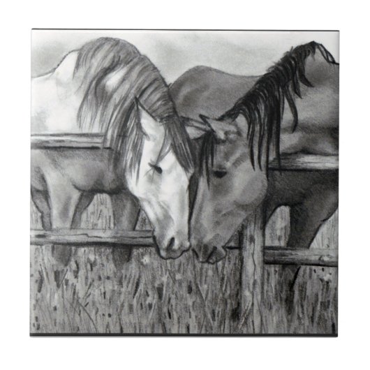 Carreau Pousser du nez de chevaux : Dessin au crayon, (Devant)
