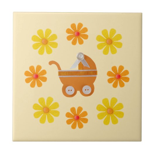 Carreau poussette de bébé orange printemps, jaune, fleurs (Devant)