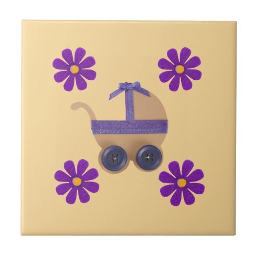 Carreau Poussette de bébé pourpre printemps, fleurs violet (Devant)