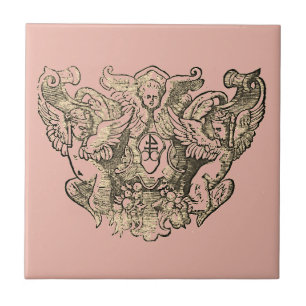 Carreau Powdery pink Angels - Coat of arms Emblem baroque