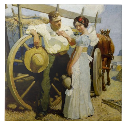 Carreau “Prairie Couple and Wagon” de NC Wyeth (Devant)