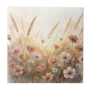 Carreau Prairie de fleurs sauvages à l'aquarelle douce Fle