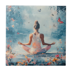Carreau Prairie du Coucher de Soleil Méditation avec Papil