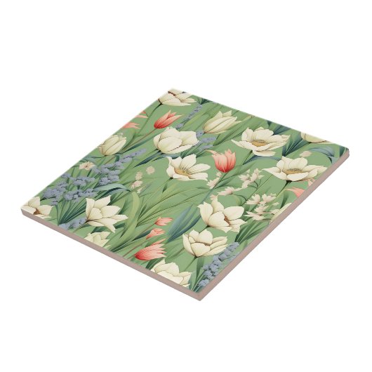 Carreau Pré avec tulipes et Fleurs sauvages (Côté)