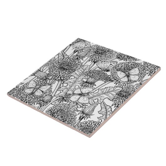 Carreau Pré Dandelion en noir et blanc (Côté)