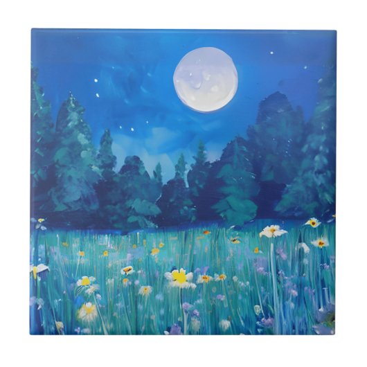 Carreau Pré et forêt sous une Pleine lune (Devant)