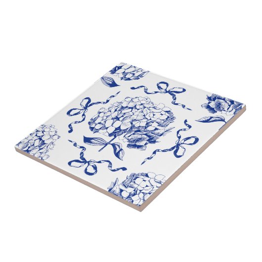Carreau Preppy Blue Toile Hydrangea Bow Motif sans couture (Côté)