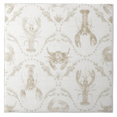 Carreau Preppy Coastal Lobsters and Crabs in Sandy Beige (Devant)
