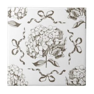 Carreau Preppy Hydrangea Bow Beige Seamless Toile Motif