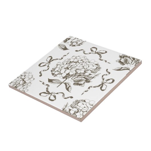 Carreau Preppy Hydrangea Bow Beige Seamless Toile Motif (Côté)