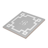 Carreau Preppy Monogramme blanc Clé grecque Bordure gris (Côté)