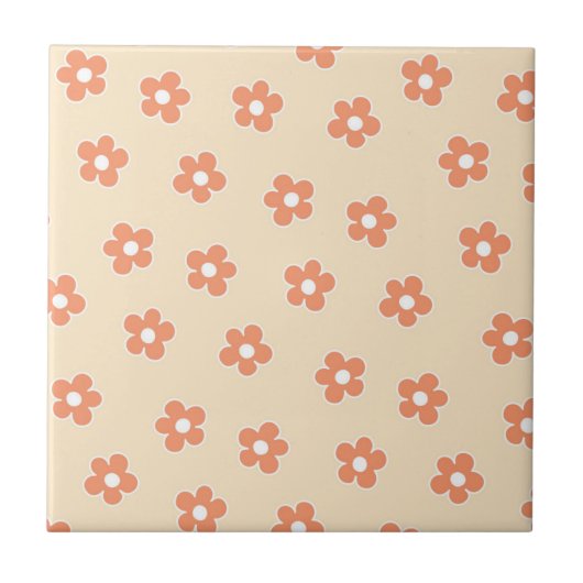 Carreau Preppy Peach White Hippie Flower Motif (Devant)