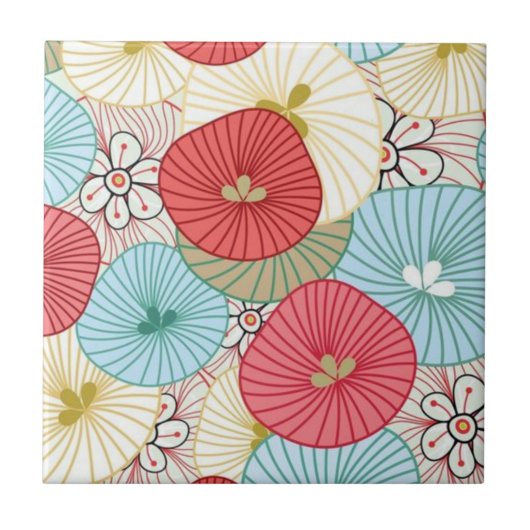 Carreau Pretty Abract Colorful Busy Floral Pattern (Devant)
