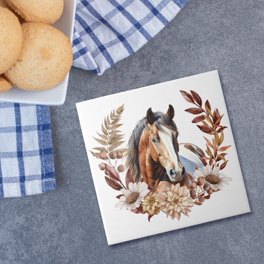 Carreau Pretty Bay Paint Horse Automne Wreath
